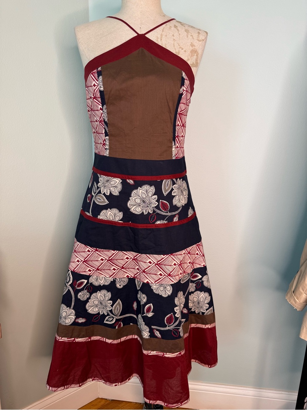 BCBGMAXAZRIA Patchwork Dress Size 4 – Boho Strappy Back Summer Dress